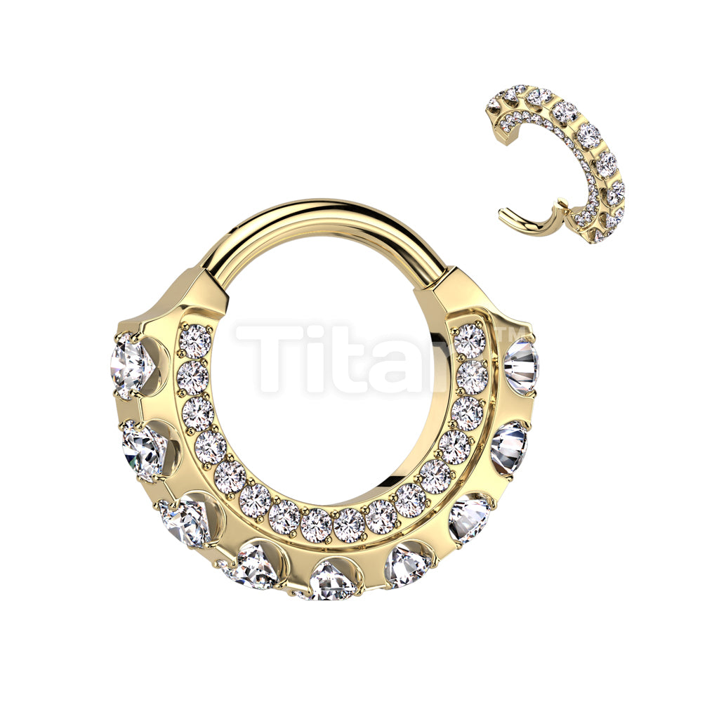 Implant Grade Titanium Hinged Segment Hoop Ring With CNC Forward Facing CZ and Large Outward Facing CZ - Image 2