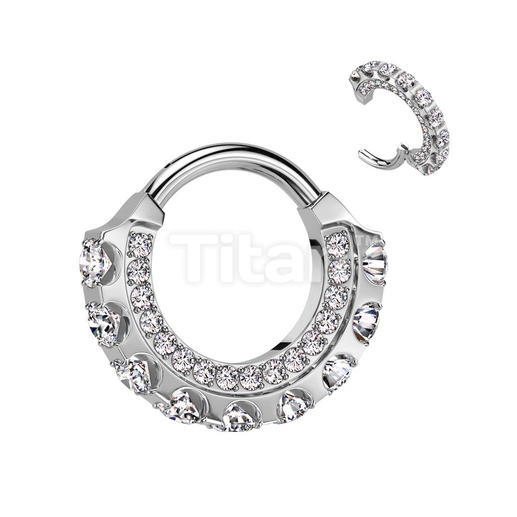 Implant Grade Titanium Hinged Segment Hoop Ring With CNC Forward Facing CZ and Large Outward Facing CZ - Image 3