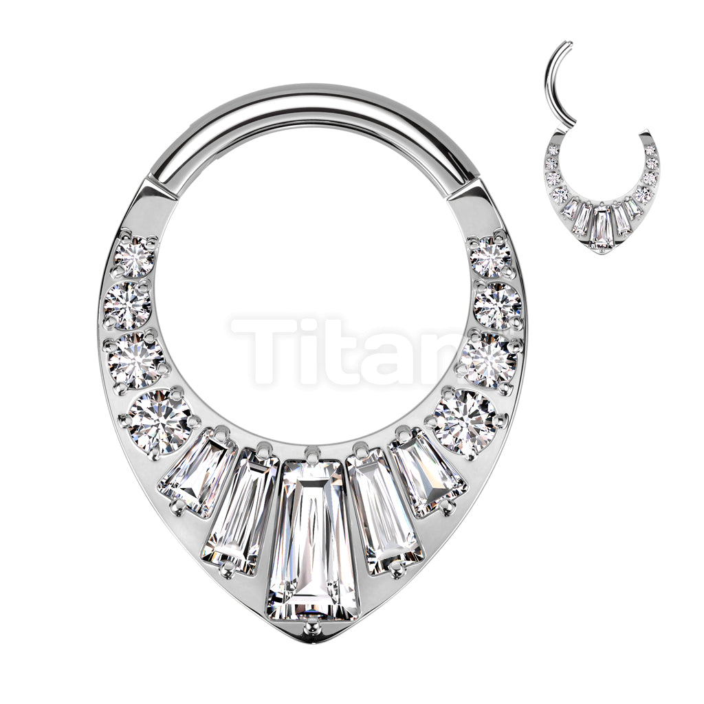 Implant Grade Titanium Hinged Segment Hoop Ring With Round and Baguette CNC Set CZ's - Image 2