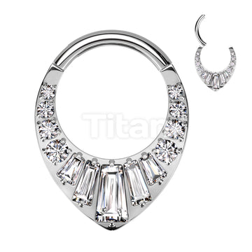 Implant Grade Titanium Hinged Segment Hoop Ring With Round and Baguette CNC Set CZ's - Image 2