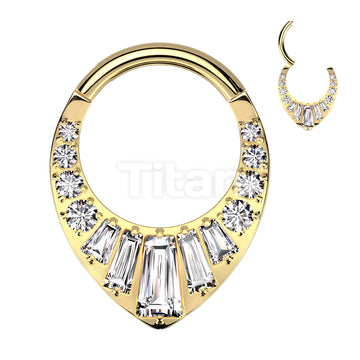Implant Grade Titanium Hinged Segment Hoop Ring With Round and Baguette CNC Set CZ's - Image 3