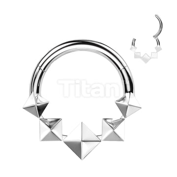 Implant Grade Titanium Hinged Segment Hoop Ring With 5 Front Facing 3D Diamonds - Image 3
