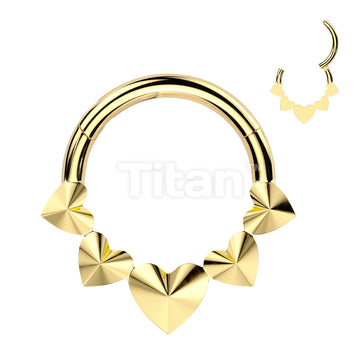 Implant Grade Titanium Hinged Segment Hoop Ring With 5 Front Facing 3D Hearts - Image 2