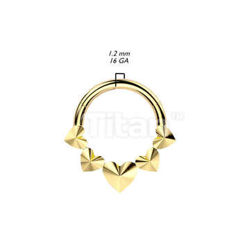 Implant Grade Titanium Hinged Segment Hoop Ring With 5 Front Facing 3D Hearts - Image 4