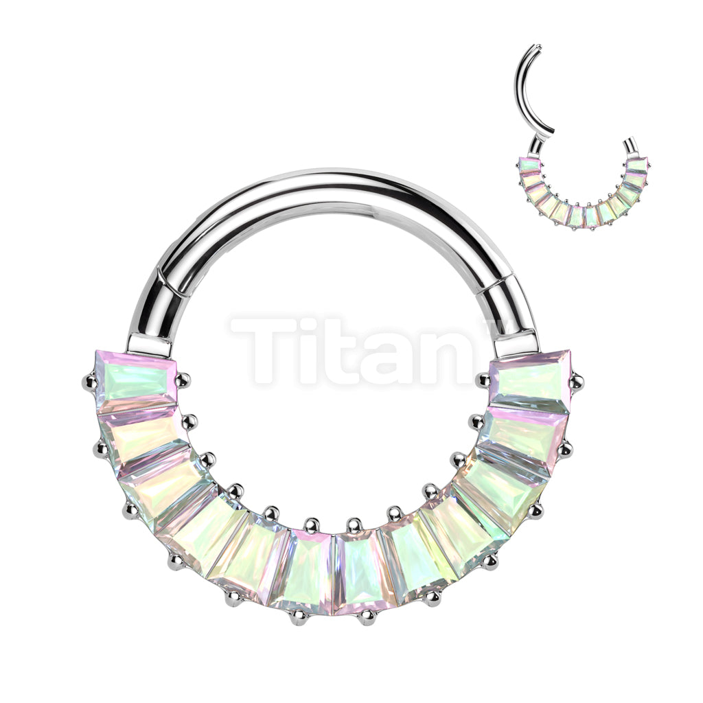 Implant Grade Titanium Hinged Segment Hoop Ring With Front Facing Pave Baguette CZ - Image 2