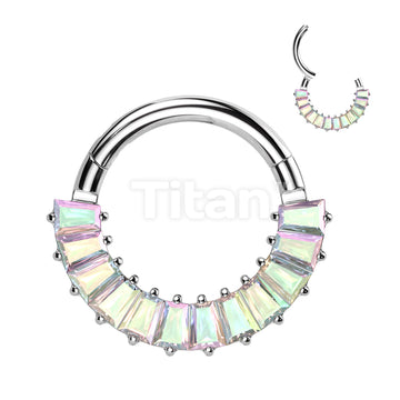 Implant Grade Titanium Hinged Segment Hoop Ring With Front Facing Pave Baguette CZ - Image 2