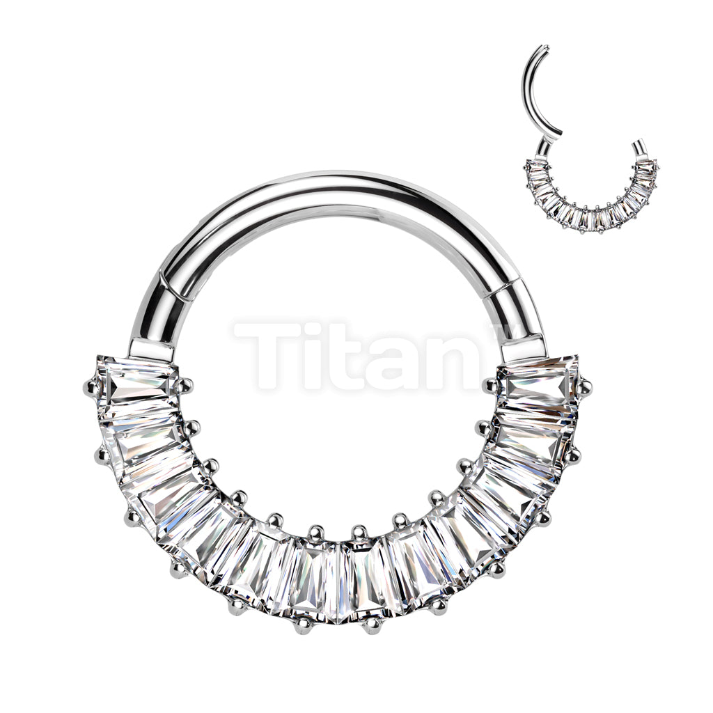 Implant Grade Titanium Hinged Segment Hoop Ring With Front Facing Pave Baguette CZ - Image 3