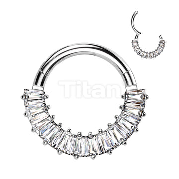 Implant Grade Titanium Hinged Segment Hoop Ring With Front Facing Pave Baguette CZ - Image 3