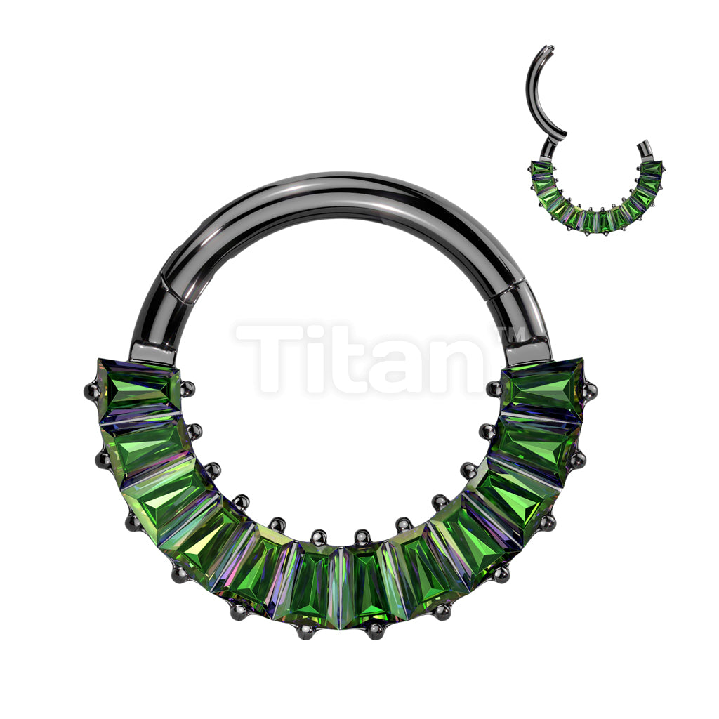 Implant Grade Titanium Hinged Segment Hoop Ring With Front Facing Pave Baguette CZ - Image 6