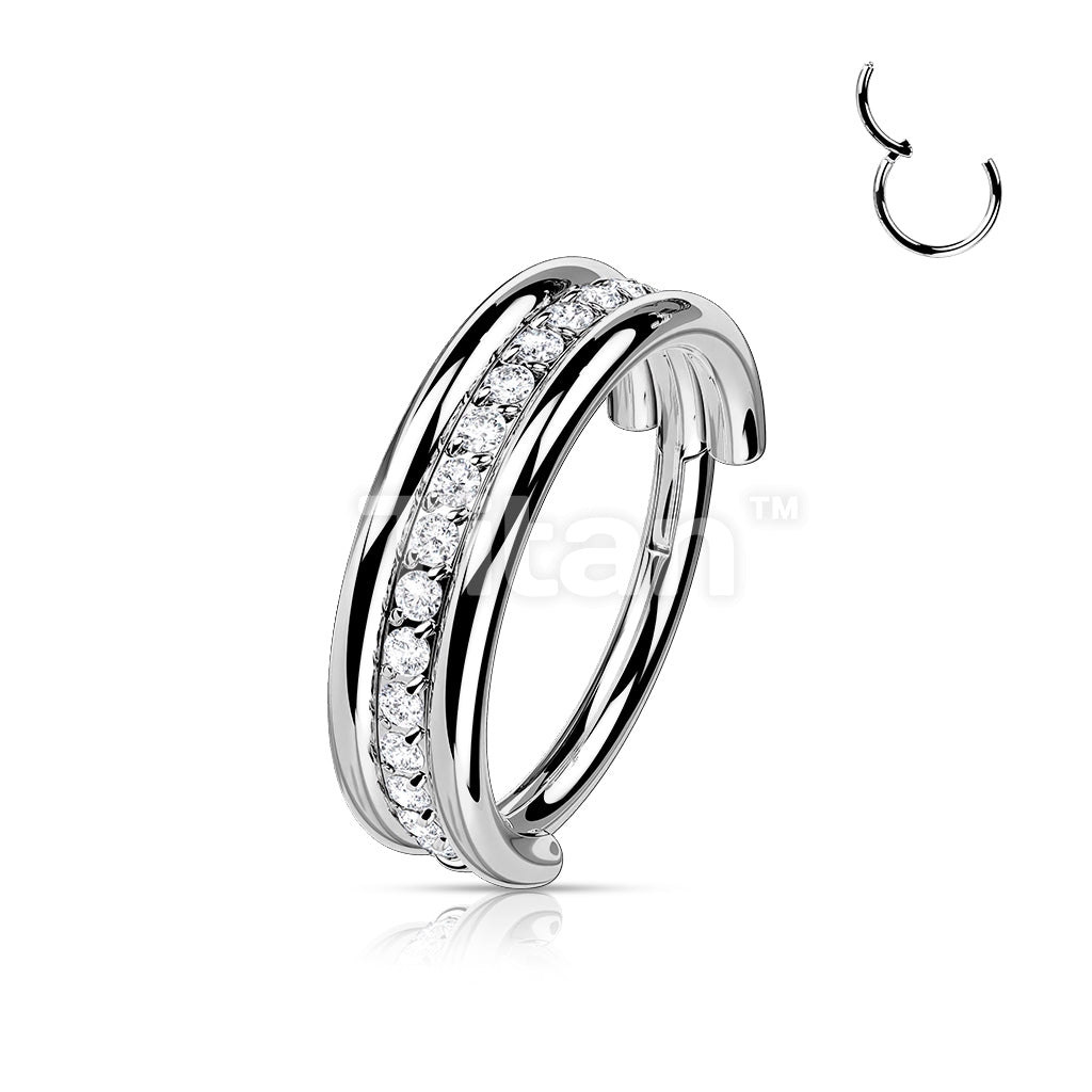 Implant Grade Titanium Hinged Segment Hoop Ring With Outward Facing Triple Stacked CZ Center Line - Image 3