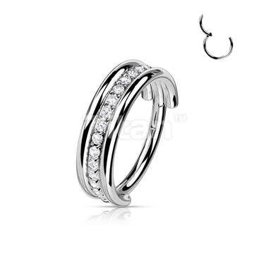 Implant Grade Titanium Hinged Segment Hoop Ring With Outward Facing Triple Stacked CZ Center Line - Image 3