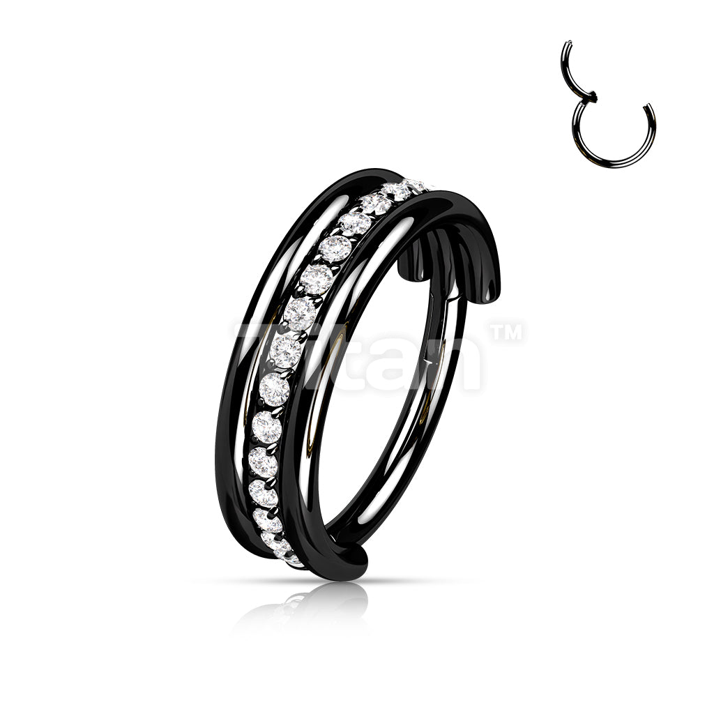 Implant Grade Titanium Hinged Segment Hoop Ring With Outward Facing Triple Stacked CZ Center Line - Image 5
