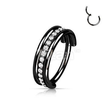 Implant Grade Titanium Hinged Segment Hoop Ring With Outward Facing Triple Stacked CZ Center Line - Image 5