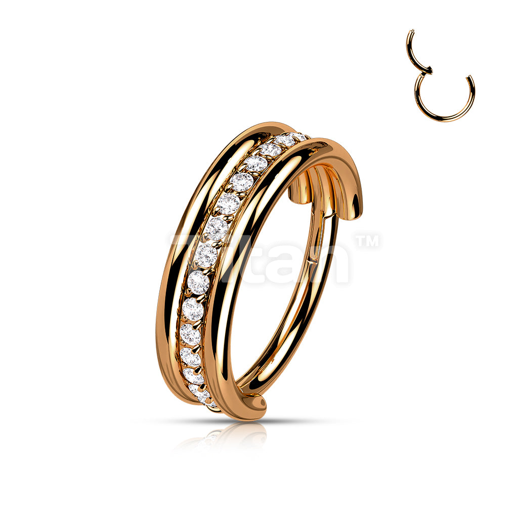 Implant Grade Titanium Hinged Segment Hoop Ring With Outward Facing Triple Stacked CZ Center Line - Image 6