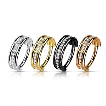 Implant Grade Titanium Hinged Segment Hoop Ring With Outward Facing Triple Stacked CZ Center Line - Image 8