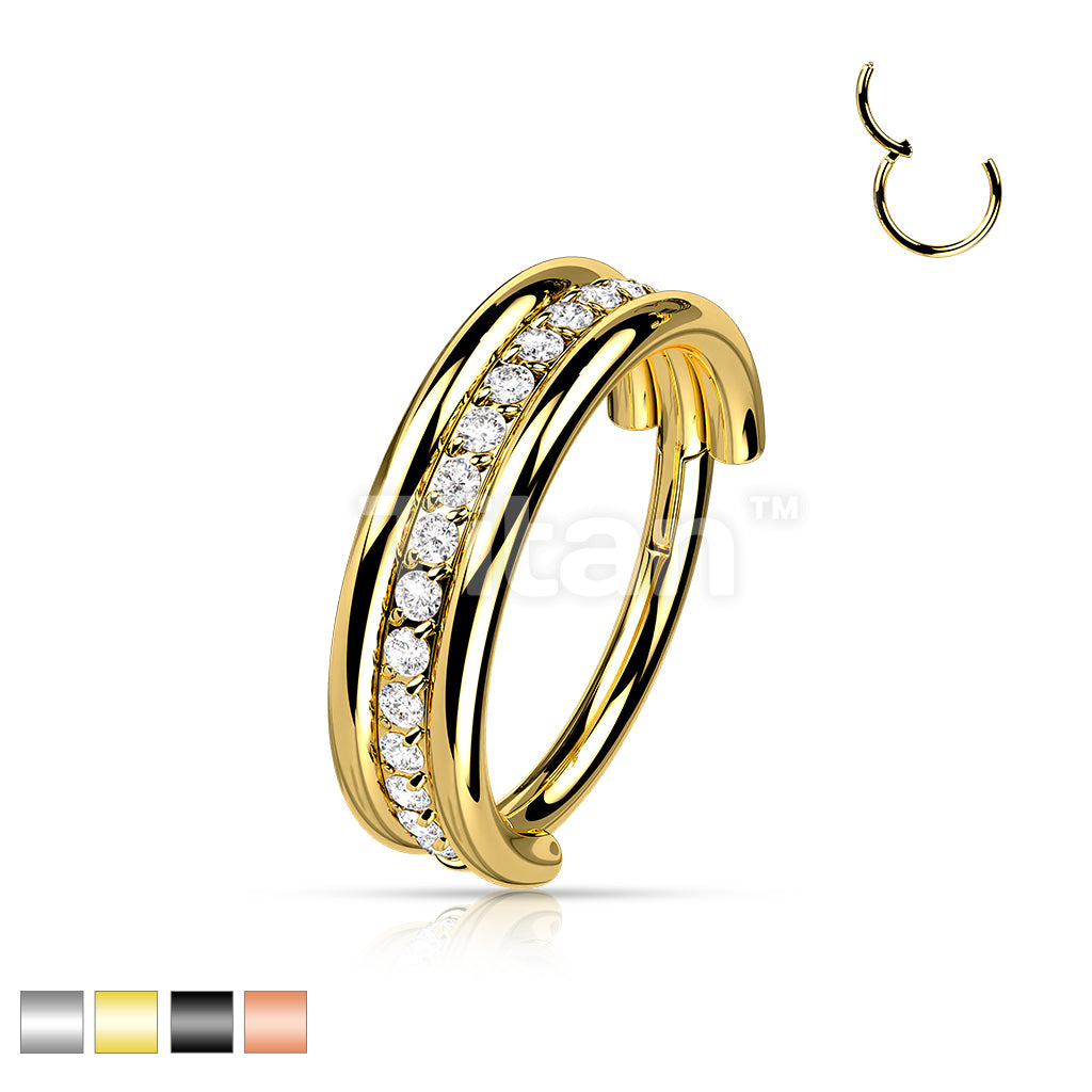 Implant Grade Titanium Hinged Segment Hoop Ring With Outward Facing Triple Stacked CZ Center Line - Image 2