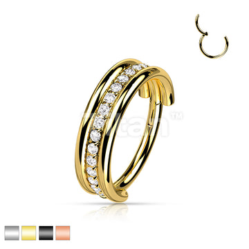 Implant Grade Titanium Hinged Segment Hoop Ring With Outward Facing Triple Stacked CZ Center Line - Image 2