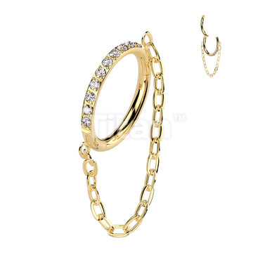 Implant Grade Titanium Hinged Segment Hoop Ring Lined With Outward Facing Pave CZ and Chain Link - Image 3