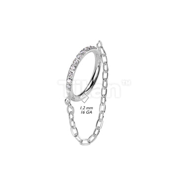 Implant Grade Titanium Hinged Segment Hoop Ring Lined With Outward Facing Pave CZ and Chain Link - Image 4