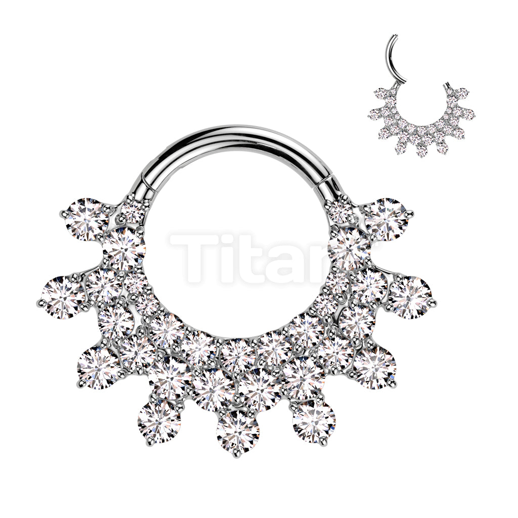 Implant Grade Titanium Hinged Segment Hoop Ring With Forward Facing Pave CZ Fan - Image 2