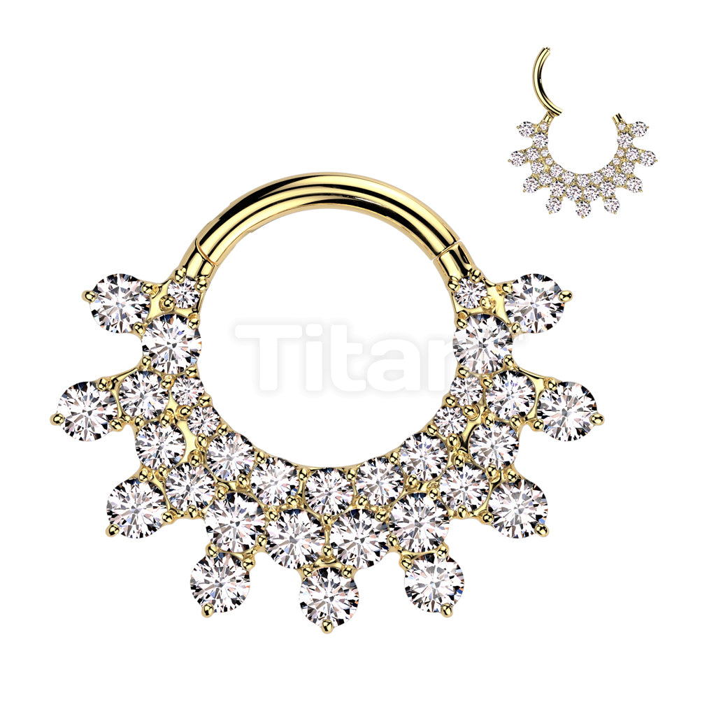 Implant Grade Titanium Hinged Segment Hoop Ring With Forward Facing Pave CZ Fan - Image 3