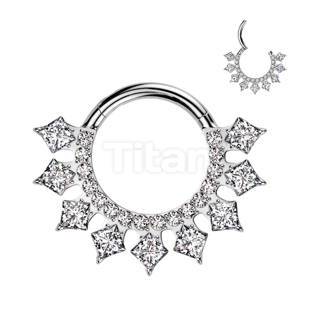 Implant Grade Titanium Hinged Segment Hoop Ring With Forward Facing CNC Set CZ and Prong Set Square CZ - Image 2