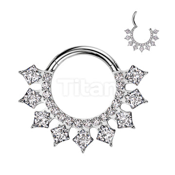 Implant Grade Titanium Hinged Segment Hoop Ring With Forward Facing CNC Set CZ and Prong Set Square CZ - Image 2