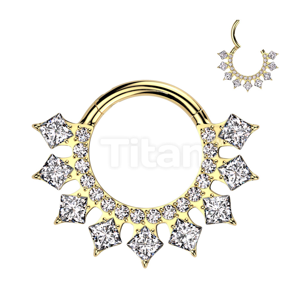 Implant Grade Titanium Hinged Segment Hoop Ring With Forward Facing CNC Set CZ and Prong Set Square CZ - Image 3