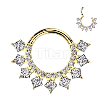 Implant Grade Titanium Hinged Segment Hoop Ring With Forward Facing CNC Set CZ and Prong Set Square CZ - Image 3