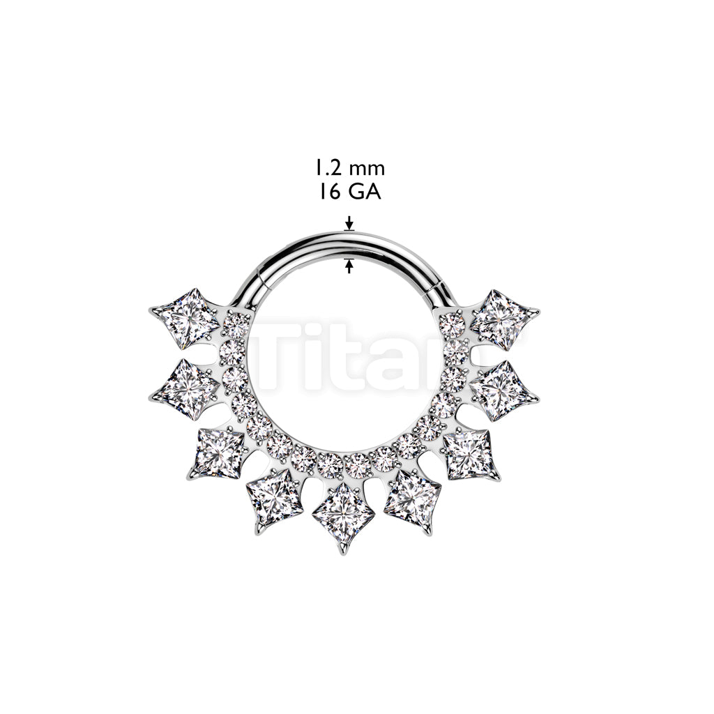 Implant Grade Titanium Hinged Segment Hoop Ring With Forward Facing CNC Set CZ and Prong Set Square CZ - Image 4