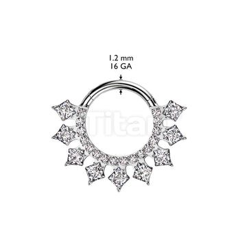 Implant Grade Titanium Hinged Segment Hoop Ring With Forward Facing CNC Set CZ and Prong Set Square CZ - Image 4