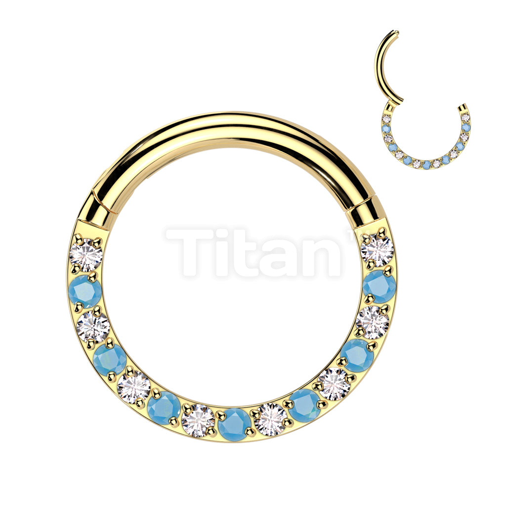 Implant Grade Titanium Hinged Segment Hoop Ring With Forward Facing Pave CZ and Turquoise - Image 2
