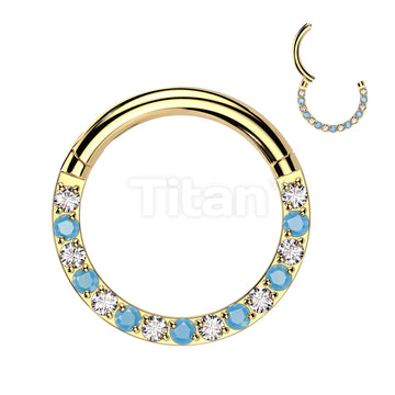 Implant Grade Titanium Hinged Segment Hoop Ring With Forward Facing Pave CZ and Turquoise - Image 2