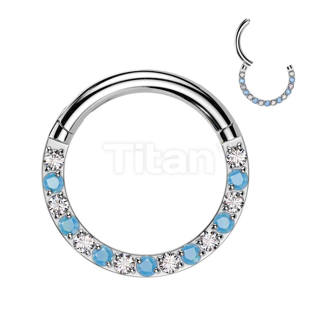 Implant Grade Titanium Hinged Segment Hoop Ring With Forward Facing Pave CZ and Turquoise - Image 3