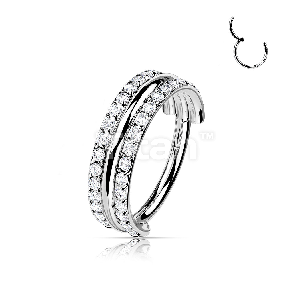 Implant Grade Titanium Hinged Segment Hoop Ring With Outward Facing Triple Stacked Double CZ Line - Image 3