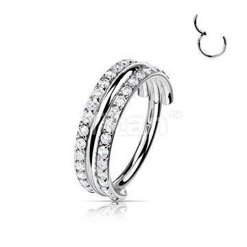 Implant Grade Titanium Hinged Segment Hoop Ring With Outward Facing Triple Stacked Double CZ Line - Image 3