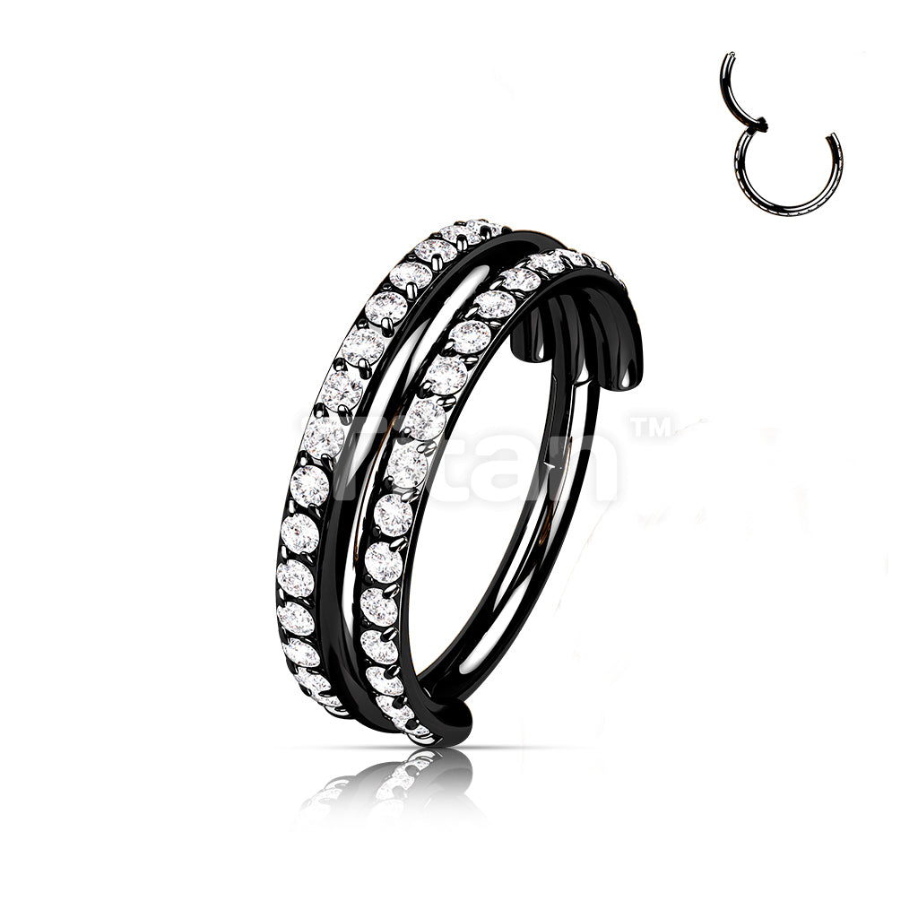 Implant Grade Titanium Hinged Segment Hoop Ring With Outward Facing Triple Stacked Double CZ Line - Image 5