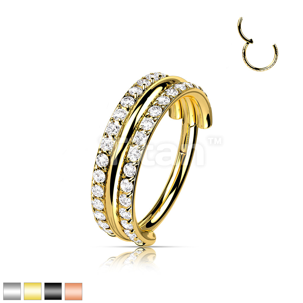 Implant Grade Titanium Hinged Segment Hoop Ring With Outward Facing Triple Stacked Double CZ Line - Image 2