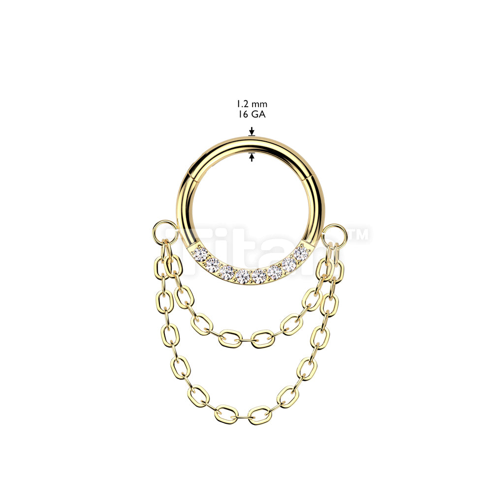 Implant Grade Titanium Hinged Segment Hoop Ring With Forward Facing CNC Set CZ and Double Chain Link Dangle - Image 4