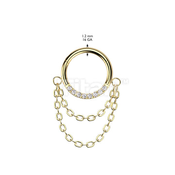 Implant Grade Titanium Hinged Segment Hoop Ring With Forward Facing CNC Set CZ and Double Chain Link Dangle - Image 4