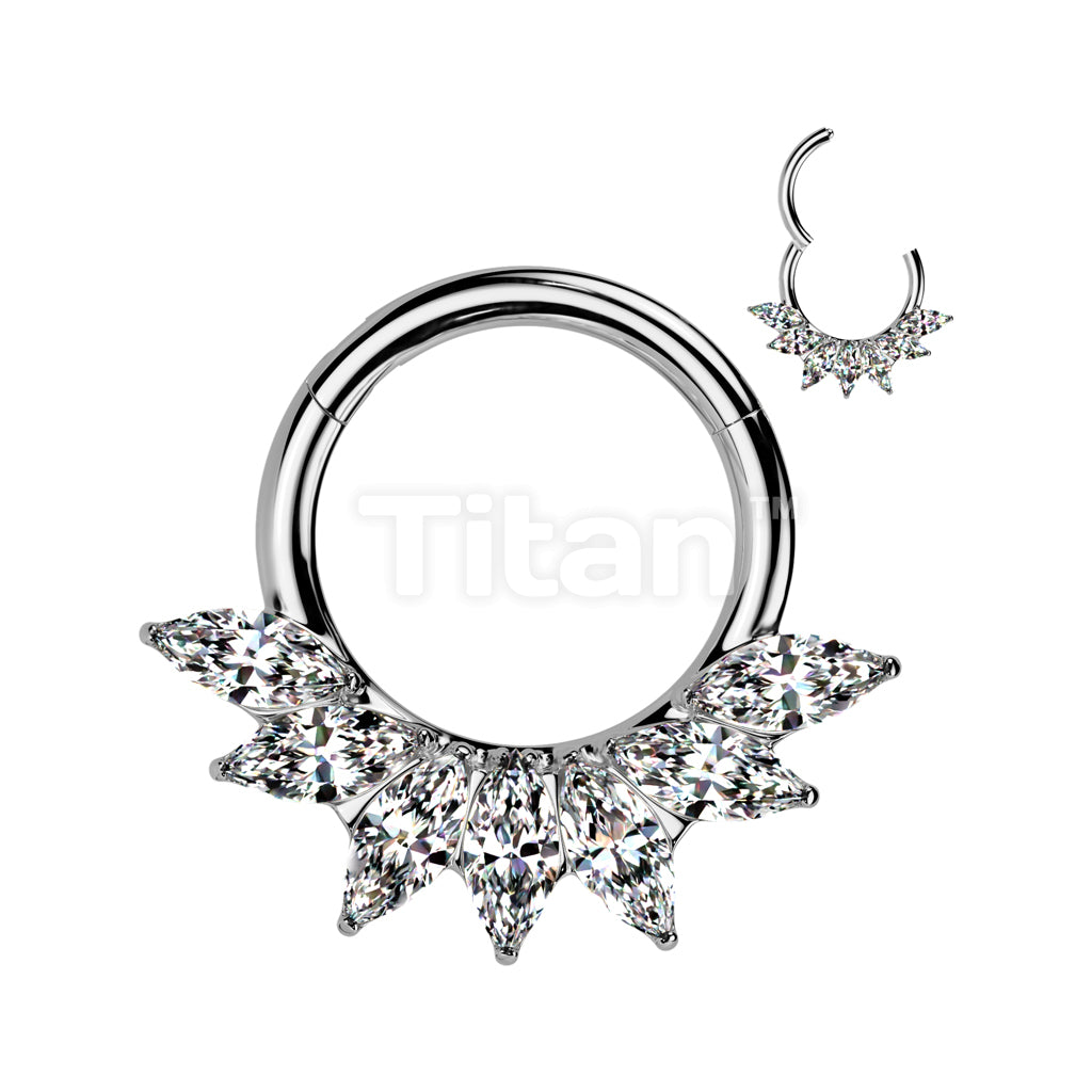Implant Grade Titanium Hinged Segment Hoop Ring With Forward Facing 7 Marquise CZ Fan - Image 2