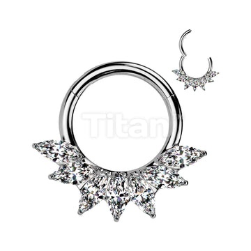 Implant Grade Titanium Hinged Segment Hoop Ring With Forward Facing 7 Marquise CZ Fan - Image 2