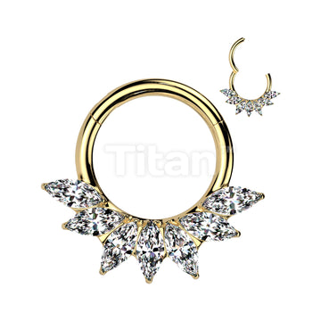 Implant Grade Titanium Hinged Segment Hoop Ring With Forward Facing 7 Marquise CZ Fan - Image 3