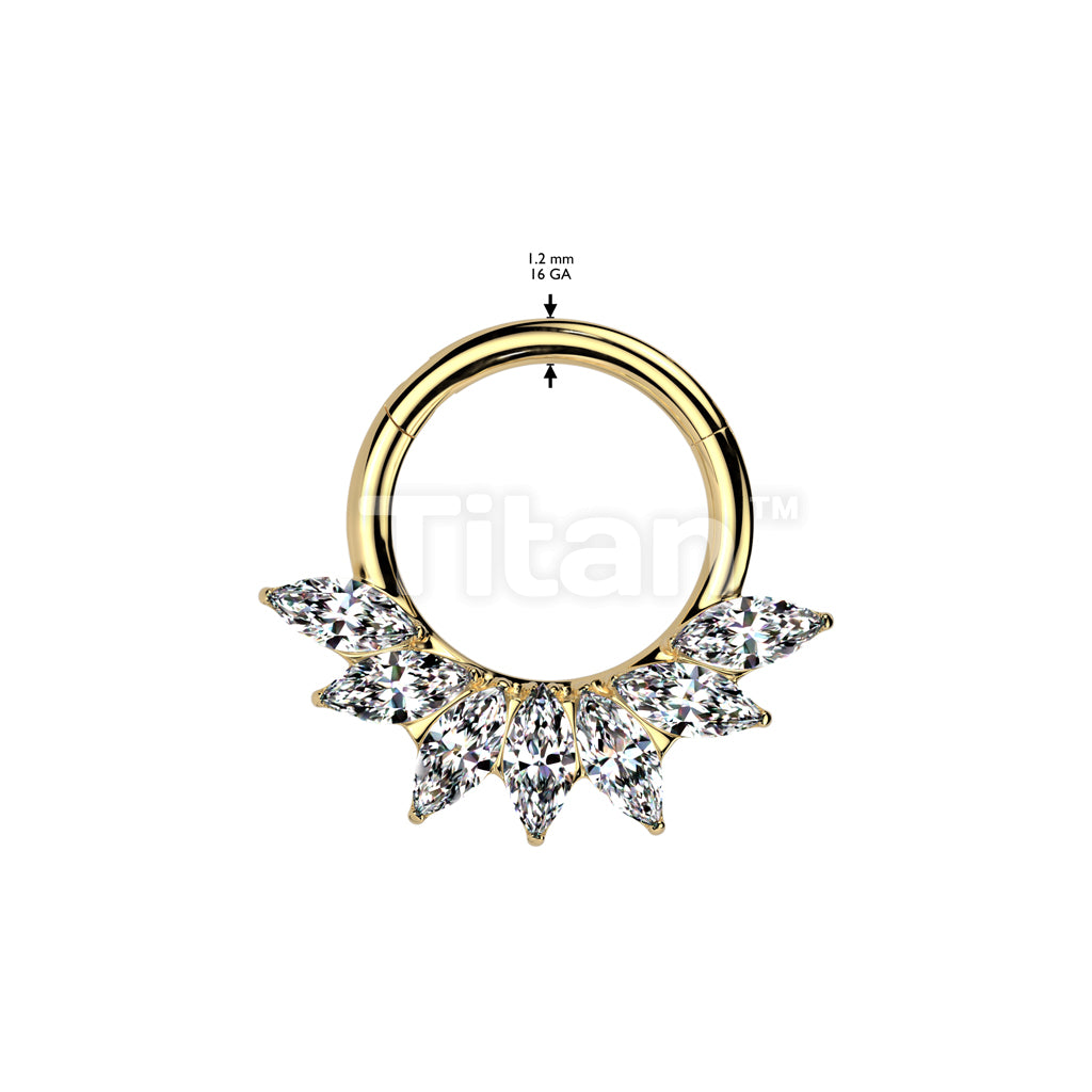 Implant Grade Titanium Hinged Segment Hoop Ring With Forward Facing 7 Marquise CZ Fan - Image 4