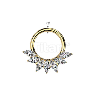 Implant Grade Titanium Hinged Segment Hoop Ring With Forward Facing 7 Marquise CZ Fan - Image 4