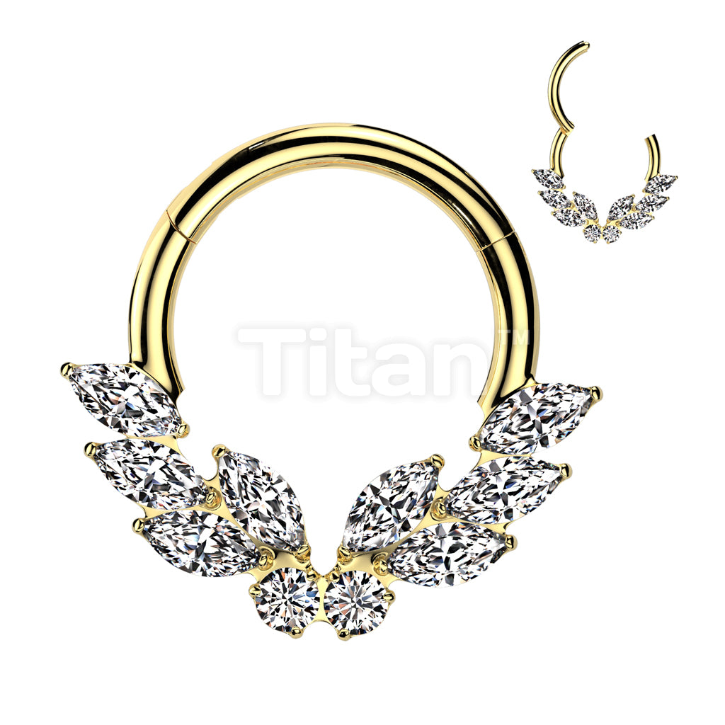 Implant Grade Titanium Hinged Segment Hoop Ring With CZ Butterfly Center and 3 Marquise CZ on Each Side - Image 3