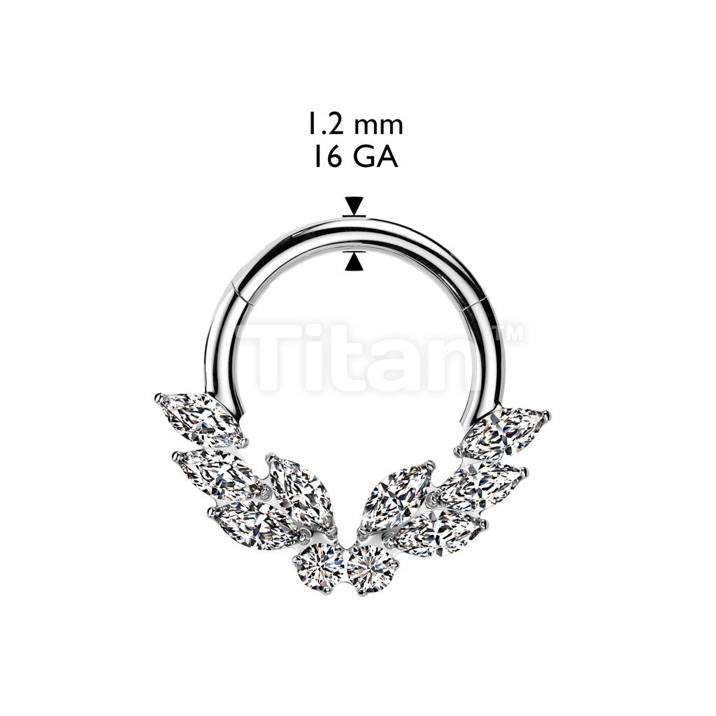 Implant Grade Titanium Hinged Segment Hoop Ring With CZ Butterfly Center and 3 Marquise CZ on Each Side - Image 4
