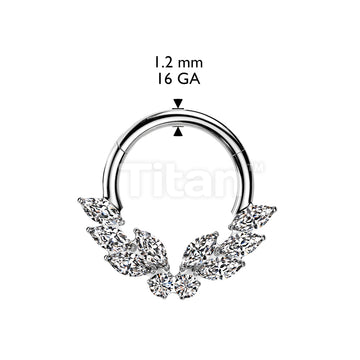 Implant Grade Titanium Hinged Segment Hoop Ring With CZ Butterfly Center and 3 Marquise CZ on Each Side - Image 4