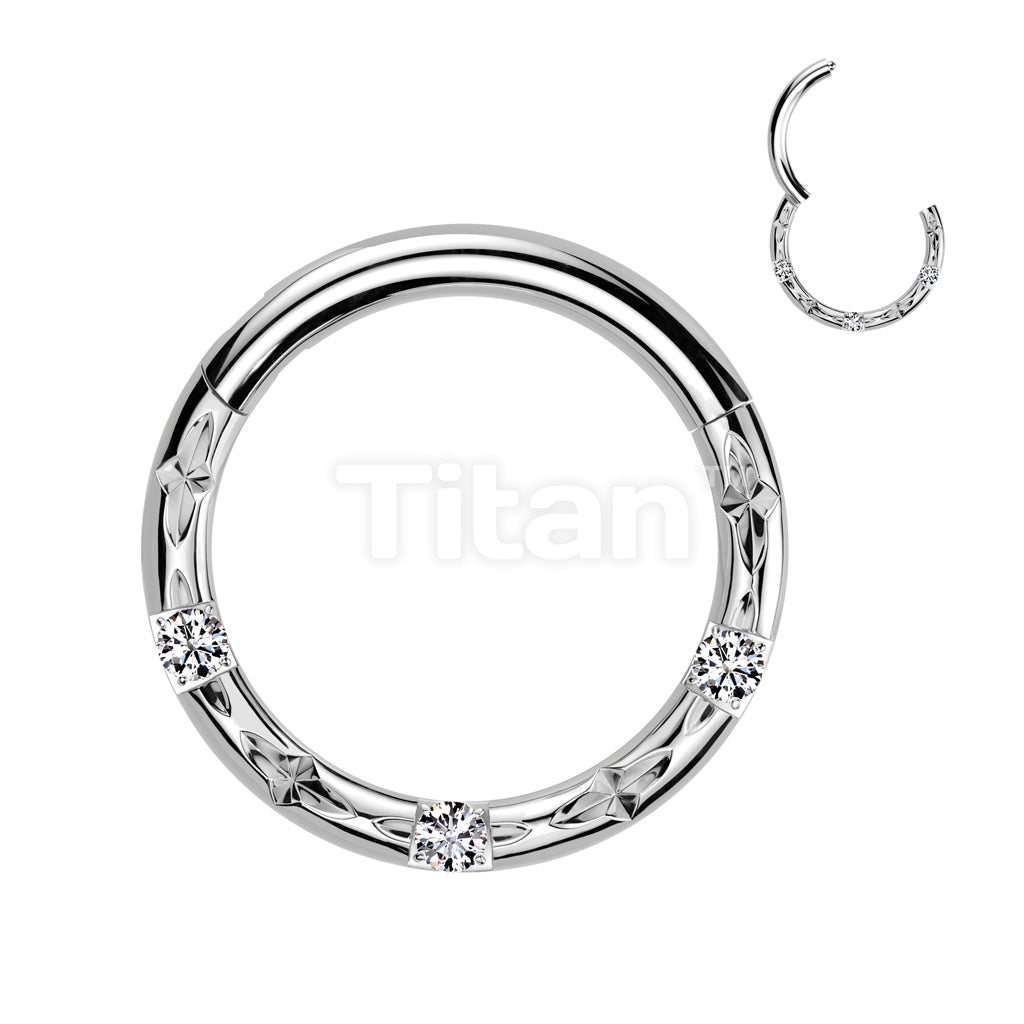 Implant Grade Titanium Hinged Segment Hoop Ring With CNC Set CZ and Faceted Cuts - Image 2