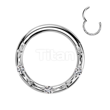 Implant Grade Titanium Hinged Segment Hoop Ring With CNC Set CZ and Faceted Cuts - Image 2